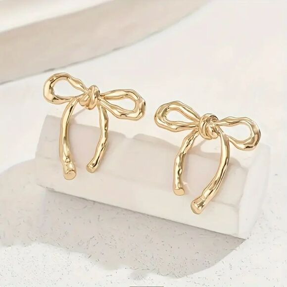 "All Tied Up" Pretty Bow Stud Earrings – Feminine, Minimalist, Coquette Everyday - Picture 1 of 1
